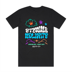 Stunna Nolimits dream big - dont quit typo design multi coloured print on black AS Colour block tshirt and urban collab 7xl